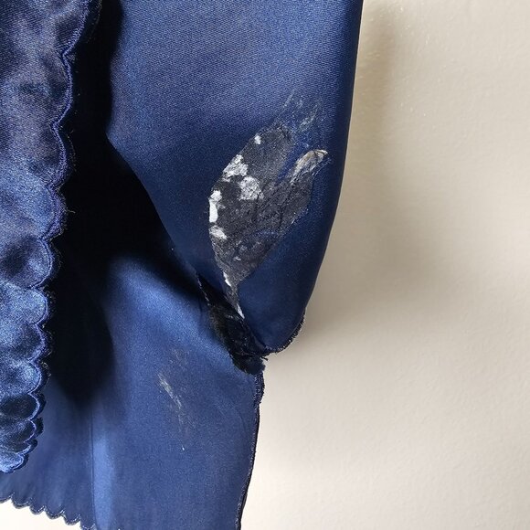 Vintage 90s L Silk Camisole Tank Top Blue Whimsigoth Embroidered Floral Satin - Picture 4 of 7